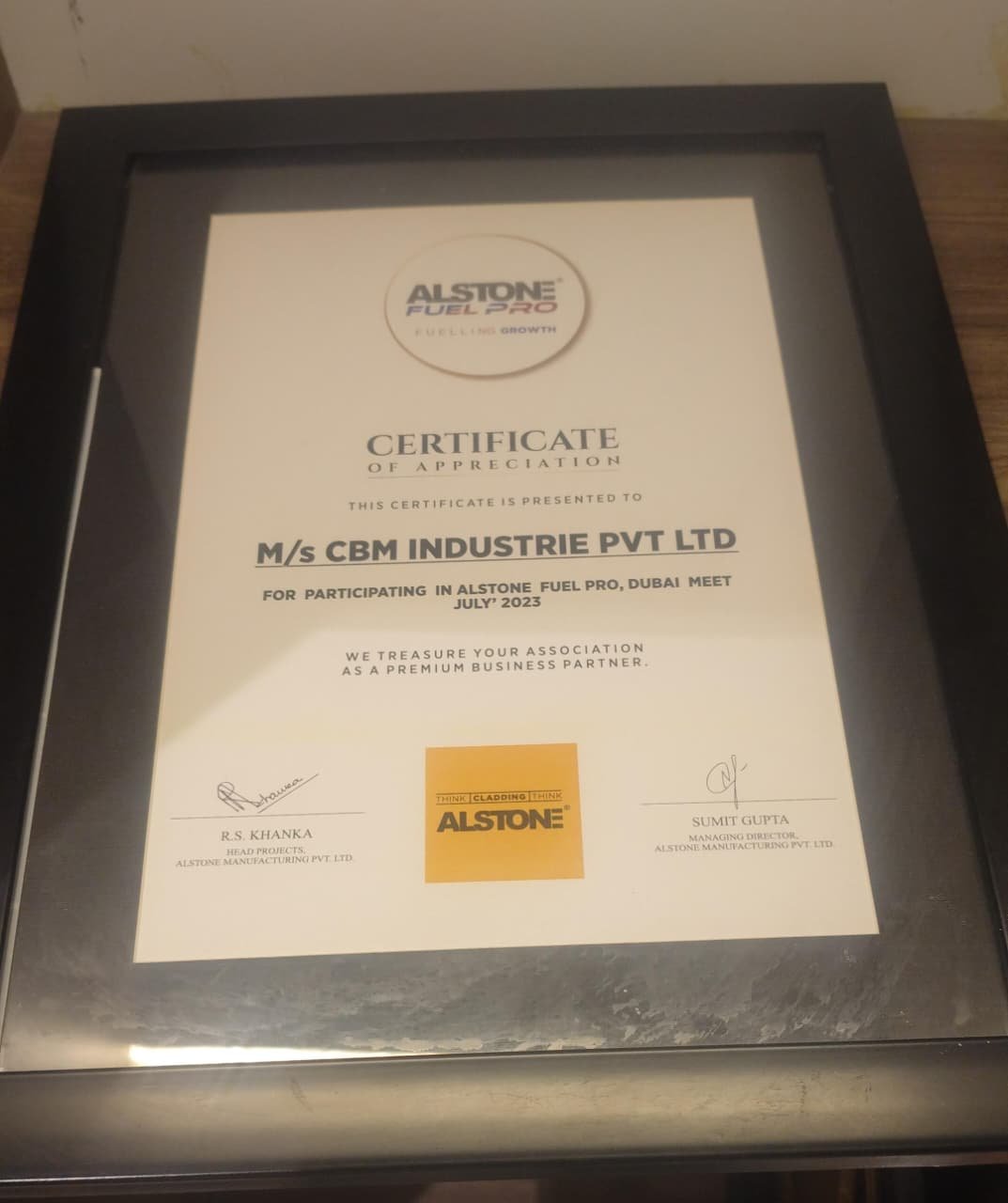 Alstone Certificate of appreciation Dubai meet 2023